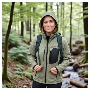 Free Country Womens Softshell Jacket M Sage Green Fleece Lined Hooded Zip Active